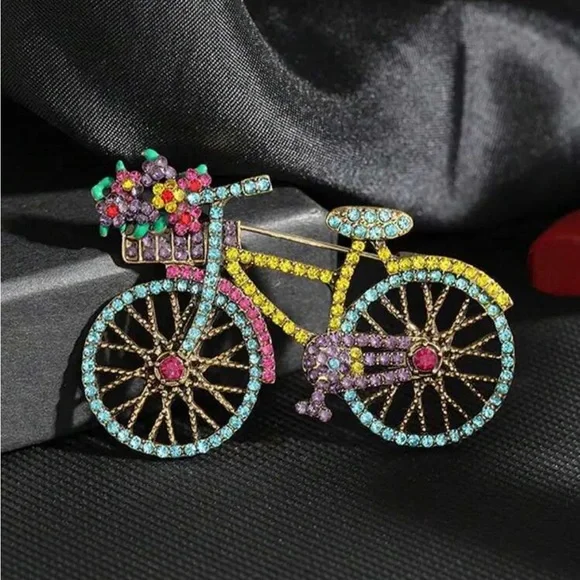 Colorful Bicycle Brooch with Crystals new - Picture 1 of 3